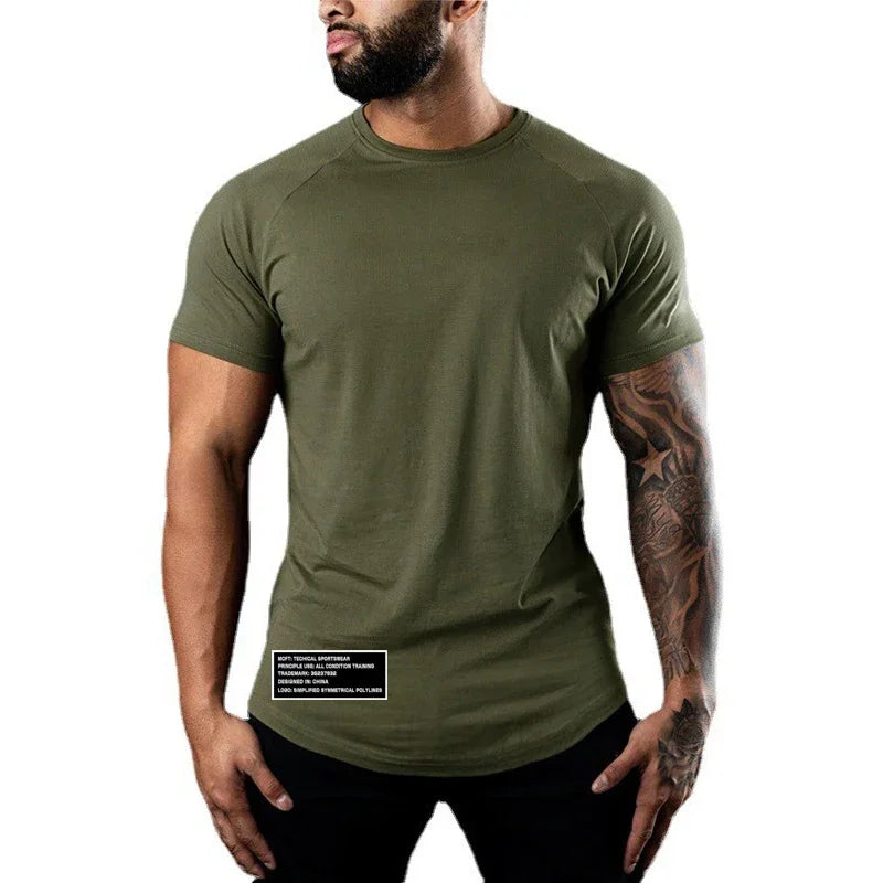 Gym Bodybuilding Sport Shirts Summer Cotton Breathable Slim Fit Muscle Clothing Men Casual Fitness Workout Short Sleeve T-shirts