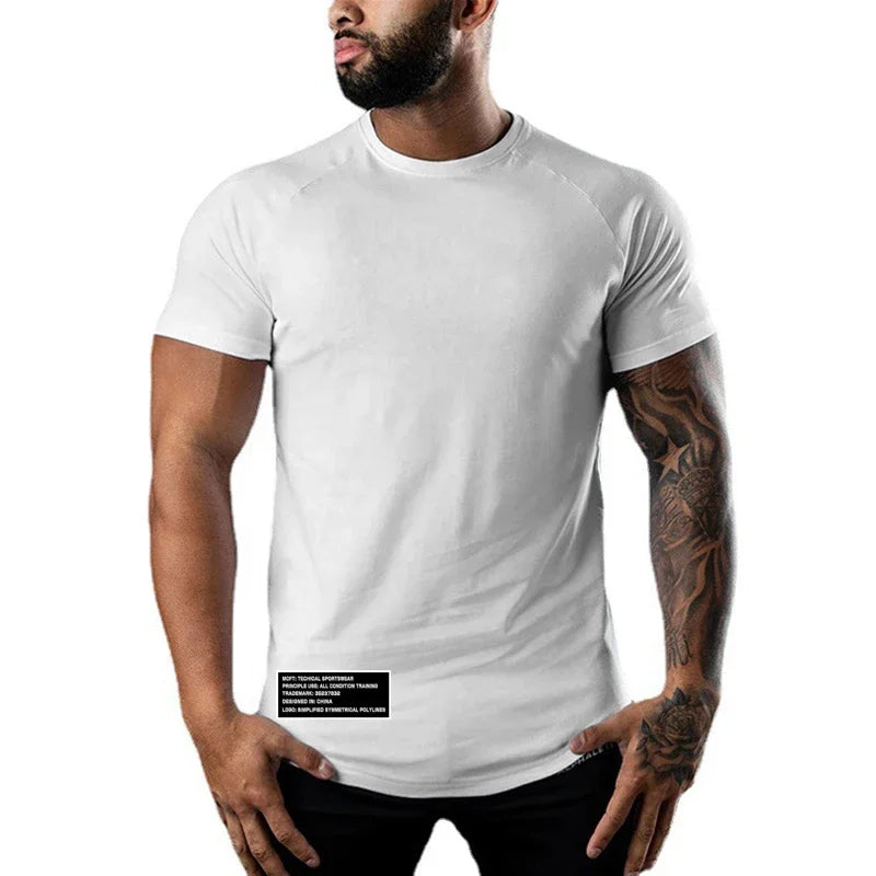 Gym Bodybuilding Sport Shirts Summer Cotton Breathable Slim Fit Muscle Clothing Men Casual Fitness Workout Short Sleeve T-shirts