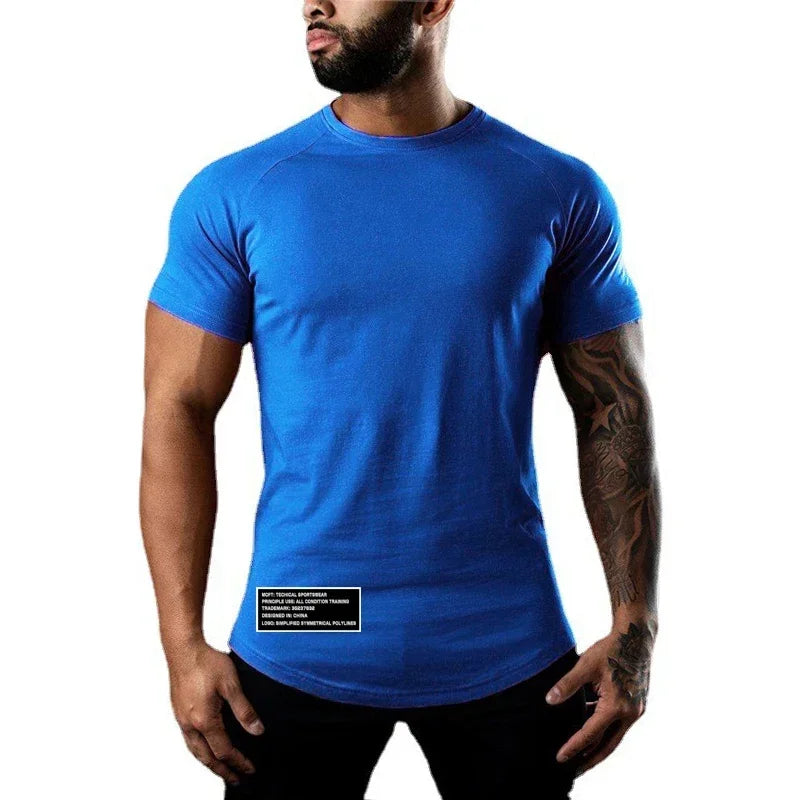 Gym Bodybuilding Sport Shirts Summer Cotton Breathable Slim Fit Muscle Clothing Men Casual Fitness Workout Short Sleeve T-shirts