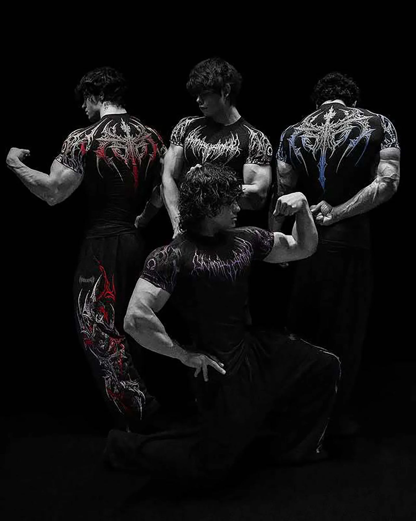 GYM T-shirt Men's Dark Gothic Print Muscle Tee  High Elasticity And Quick Drying Exercise For Bodybuilding Training 2025 Summer