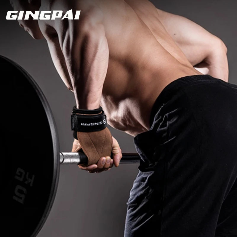 Gym Grips For Men Women Cowhide Palm Guards Weightlifting Fitness Workout Gloves Grips with Wrist Wraps Training Equipment