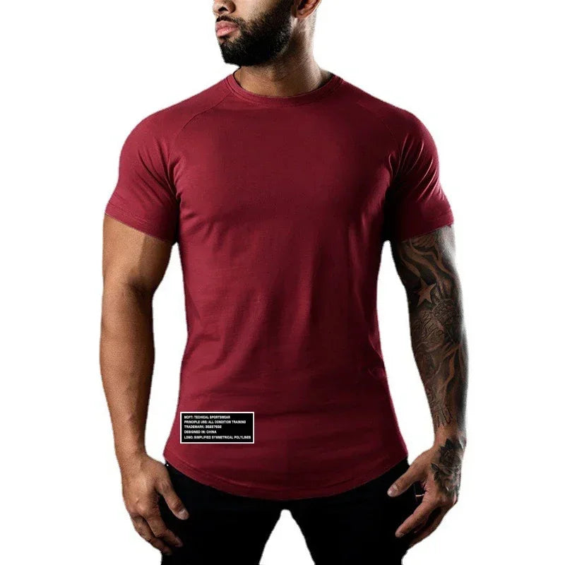 Gym Bodybuilding Sport Shirts Summer Cotton Breathable Slim Fit Muscle Clothing Men Casual Fitness Workout Short Sleeve T-shirts