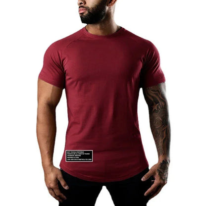 Gym Bodybuilding Sport Shirts Summer Cotton Breathable Slim Fit Muscle Clothing Men Casual Fitness Workout Short Sleeve T-shirts