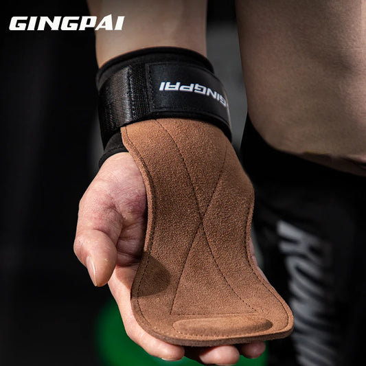 Gym Grips For Men Women Cowhide Palm Guards Weightlifting Fitness Workout Gloves Grips with Wrist Wraps Training Equipment