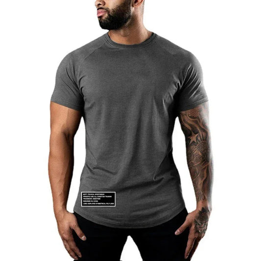 Gym Bodybuilding Sport Shirts Summer Cotton Breathable Slim Fit Muscle Clothing Men Casual Fitness Workout Short Sleeve T-shirts